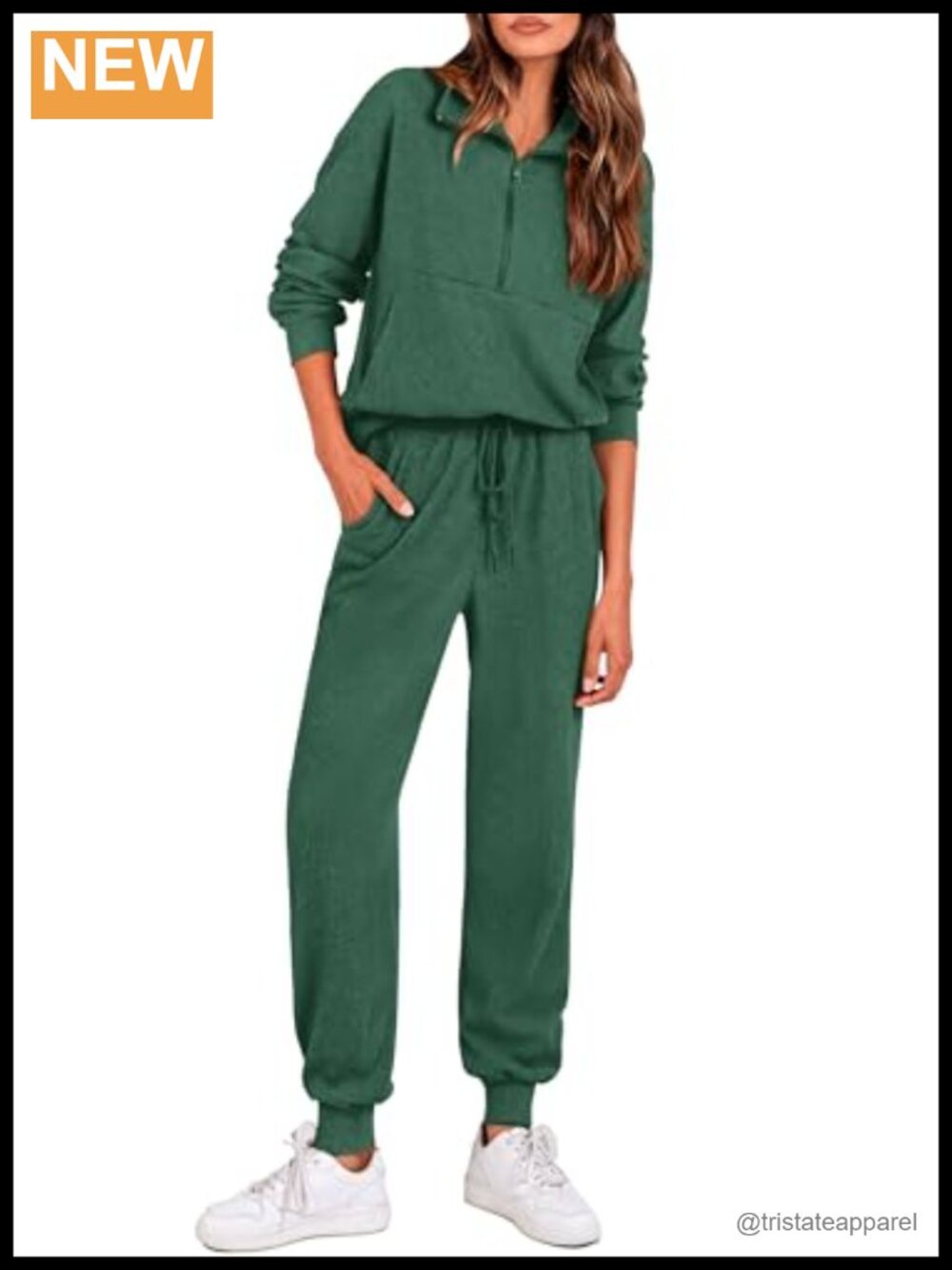 Ribbed Knit Two Piece Lounge Set Half Zip Top Jogger Pants